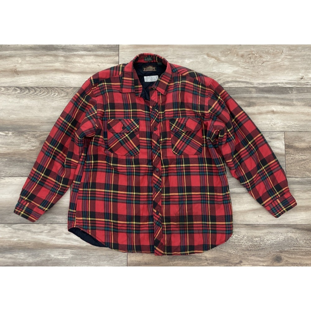 VTG 90s GreatLand Mens Plaid Flannel Shirt XL Red Quilted Lining Jacket